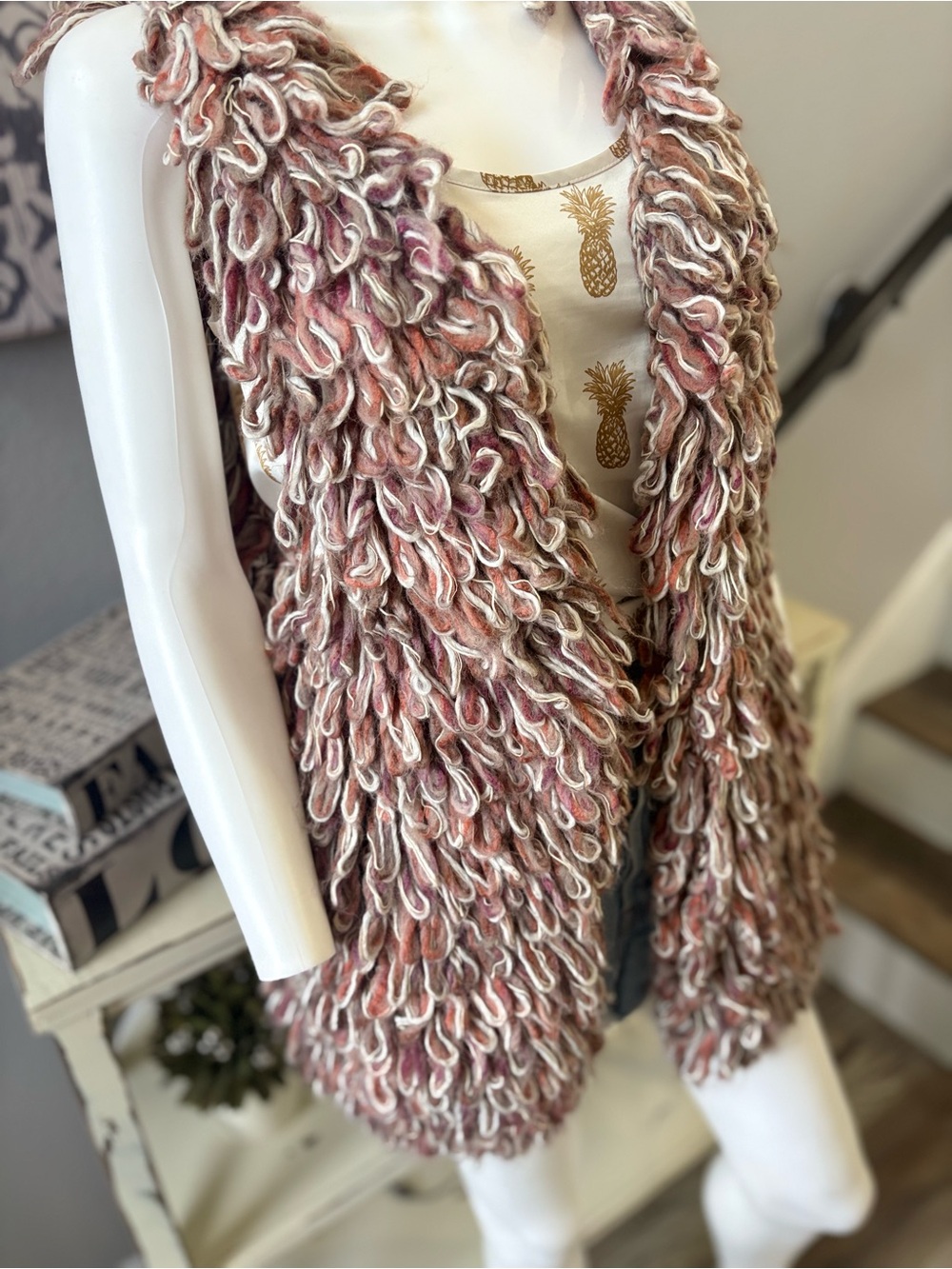 Anthropologie Hand Knit By Dollie Shaggy Sherbet Loop Knit Sweater Vest